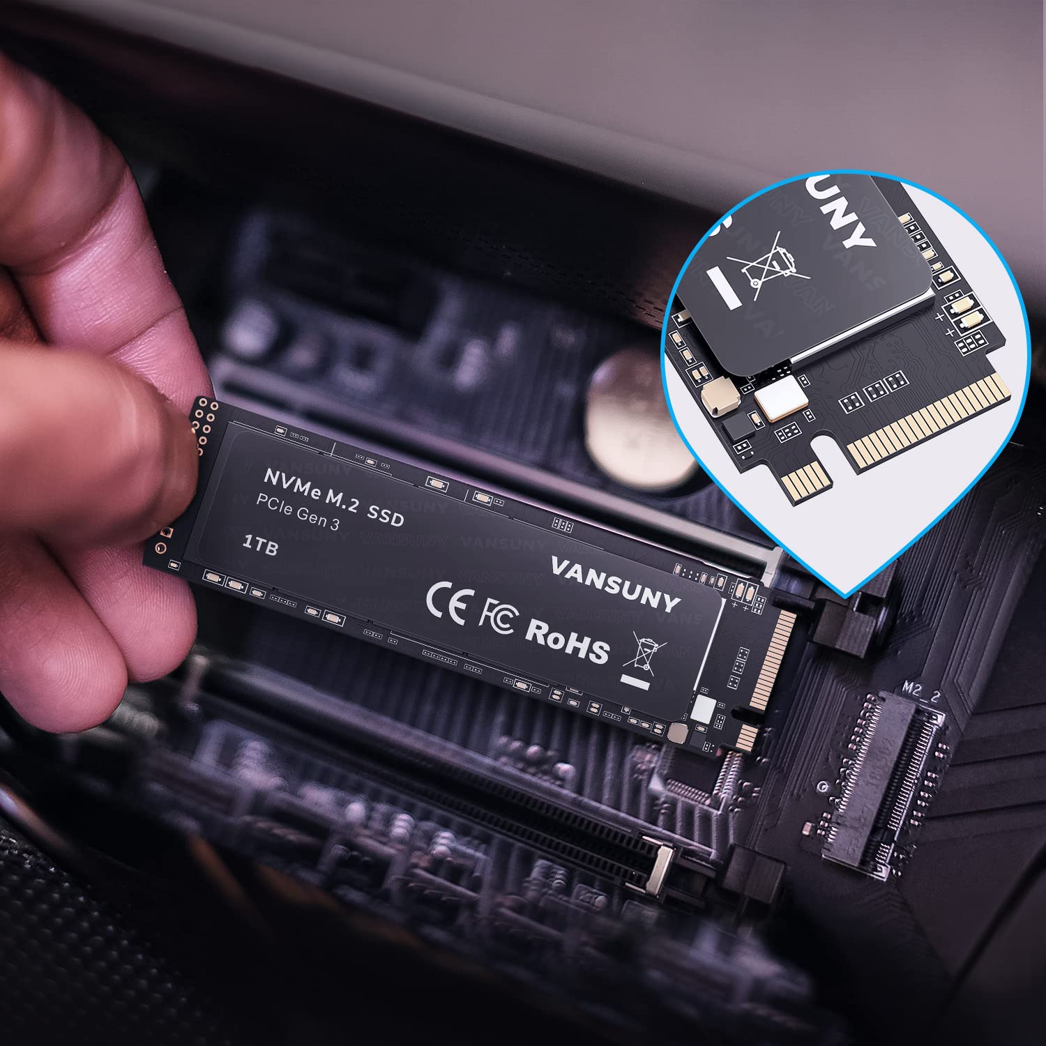 Vansuny 1TB NVMe M.2 Unità a stato solido interna PCle 3.0 TLC NVMe M.2 SSD 3D NAND NVMe M.2 2280 Velocità fino a 3000/2100MB/s Disco rigido a stato solido interno PCIe SSD