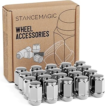 20pcs Silver Chrome Bulge M12x1.5 Lug Nuts - Conical Cone Taper Acorn Seat Closed End - 1.4 inch Length - Installs with 19mm or 3/4 inch Hex Socket