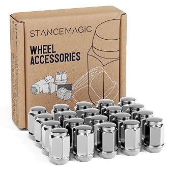 StanceMagic 20pcs Bulge Lug Nuts, 7/16x20 Threads, Cone Taper Acorn Seat, Closed End, 1.4 inch Length, Compatible with Older Chevy Pontiac Oldsmobile Buick See Description for Years - Silver Chrome