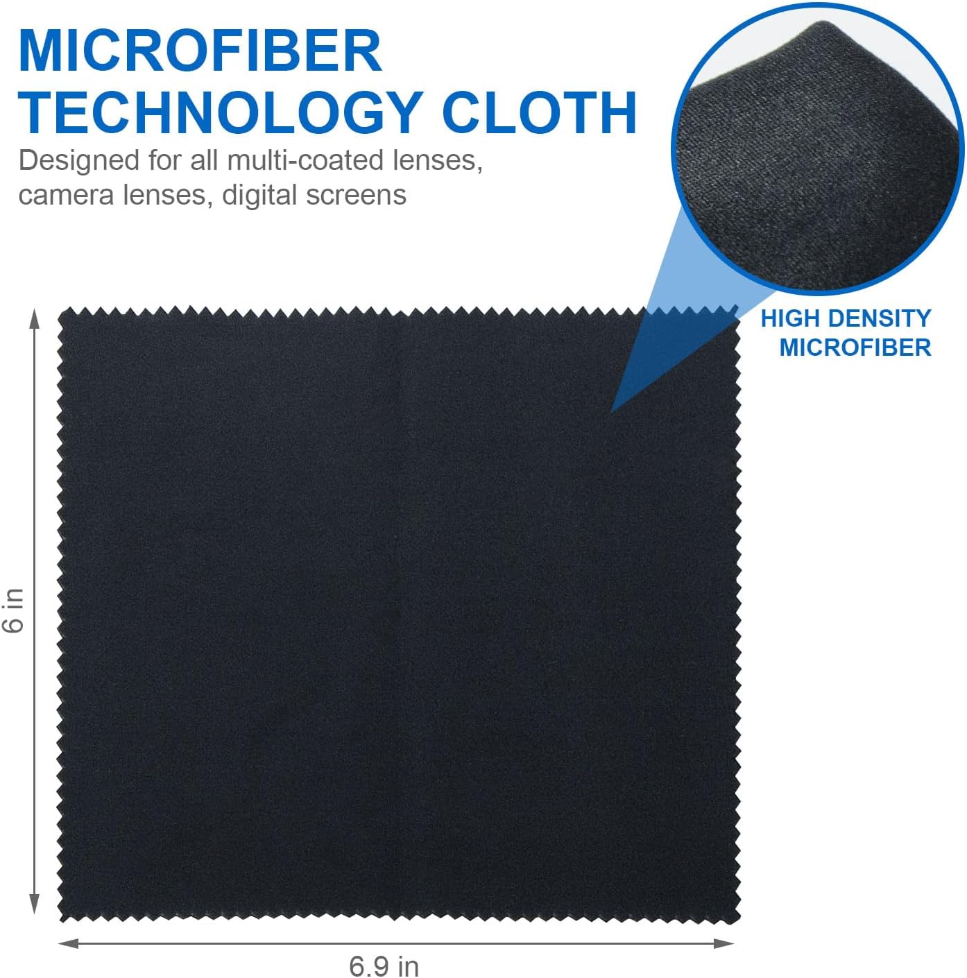 6 Pack Cleaning Cloths for Eyeglasses, Screens, Camera Lenses, Ultra-Soft, Scratch-Free, Washable and Reusable, (Blue/Black/Gray)