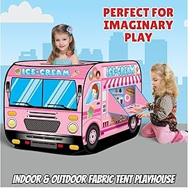 Pop Up Play Tent for Kids - My First Foldable Indoor & Outdoor Playhouse Vehicle Toys for Toddlers, Boys and Girls (Ice Cream Truck)