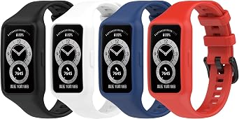 4PACKS Silicone Bands Compatible with Huawei Band 7 Strap Replacement Wristband Quick Release Watch Bands for Huawei Band 7 Black&White&NavyBlue&Red