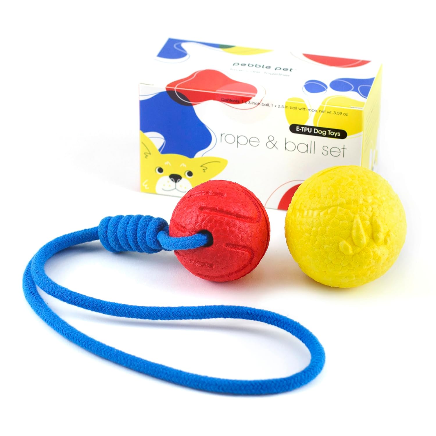 Dog Toy Set 3in Fetch Ball 2 5in Ball-on-Rope Durable E-TPU Material High Bounce Eye-Catching Colors Lightweight Floatable