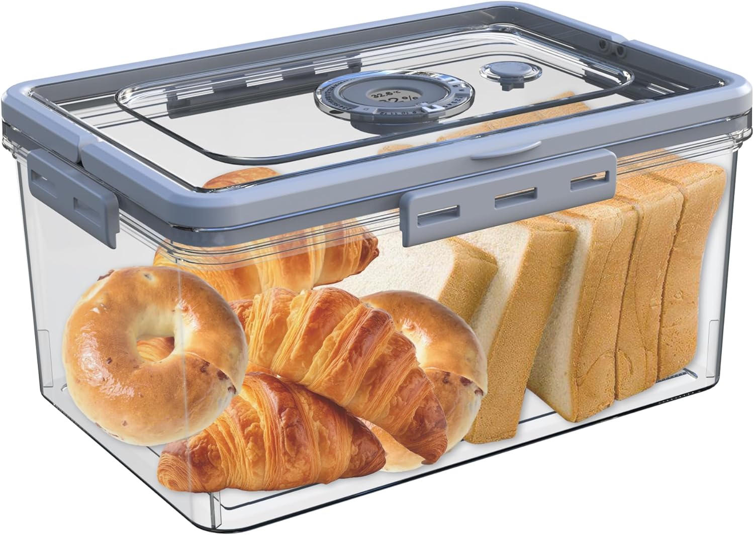 Bread Box with Digital Hygrometer,Bread Boxes with Lid and Handle,Time Recording Bread Storage Container for Kitchen Counter Airtight,Large Bread Boxes for Homemade Breads, Toast, Donut and Cookies