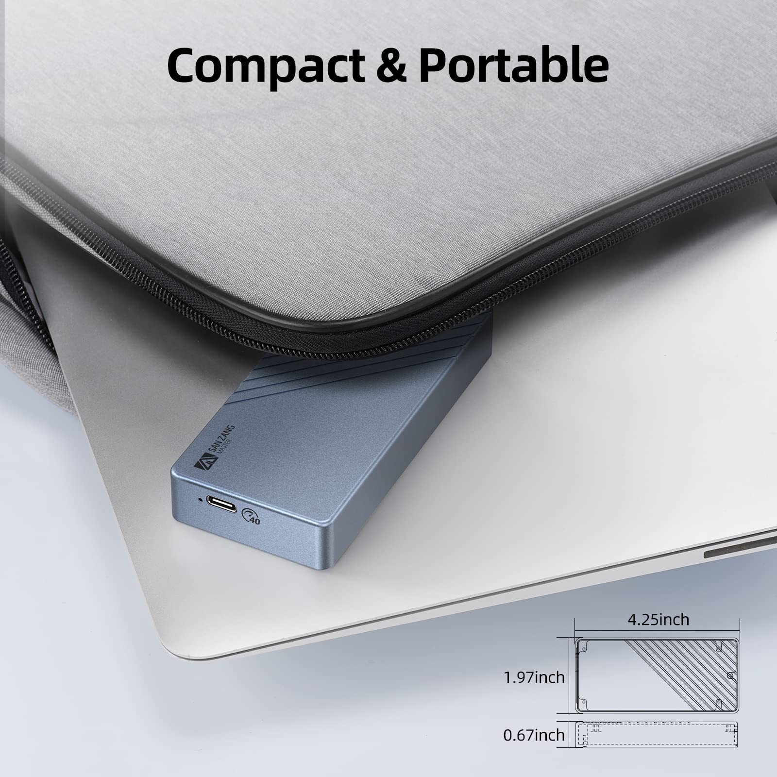 SANZANG NVMe Alloggiamento Compatibile Con Thunderbolt 3/4 USB 4/3.2/3.1/3.0 Tipo C, 40 Gbit/s M.2 SSD Case per 2280 M-Key (B+M) NVMe, Fino a 2700 MB/s, Grigio