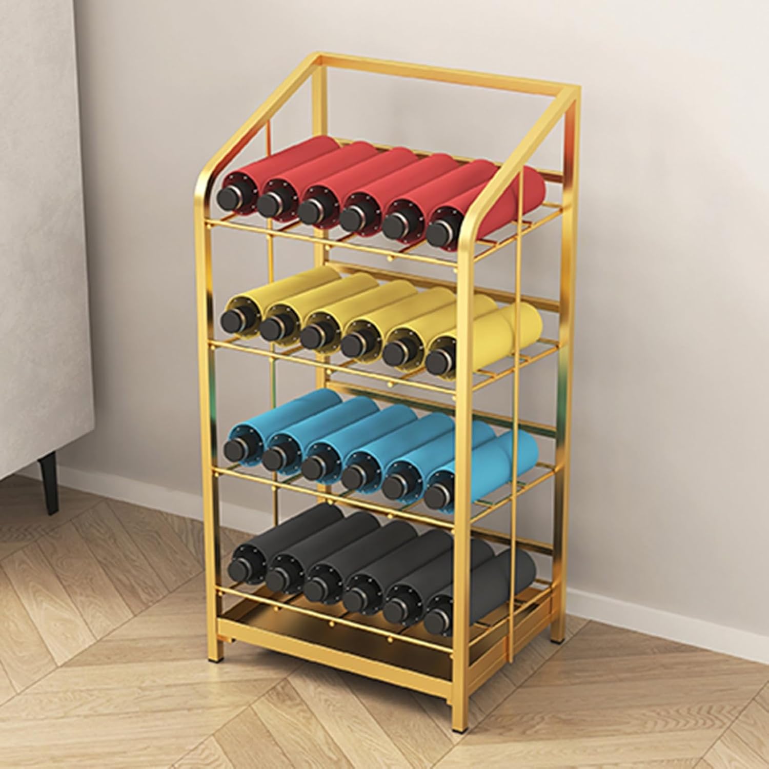 4-Tier Umbrella Stand Freestanding, Large Metal Display Rack, Multi-Purpose Mesh Storage with Removable Drip Tray for Home Office Hotel