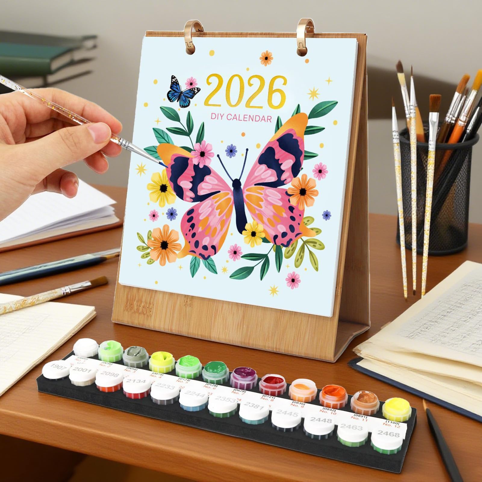 Calendrier de bureau 2026 12 mois avec numéros de peinture à l'huile | Planificateur et décoration de bureau pour la maison, la salle de classe, l'appartement