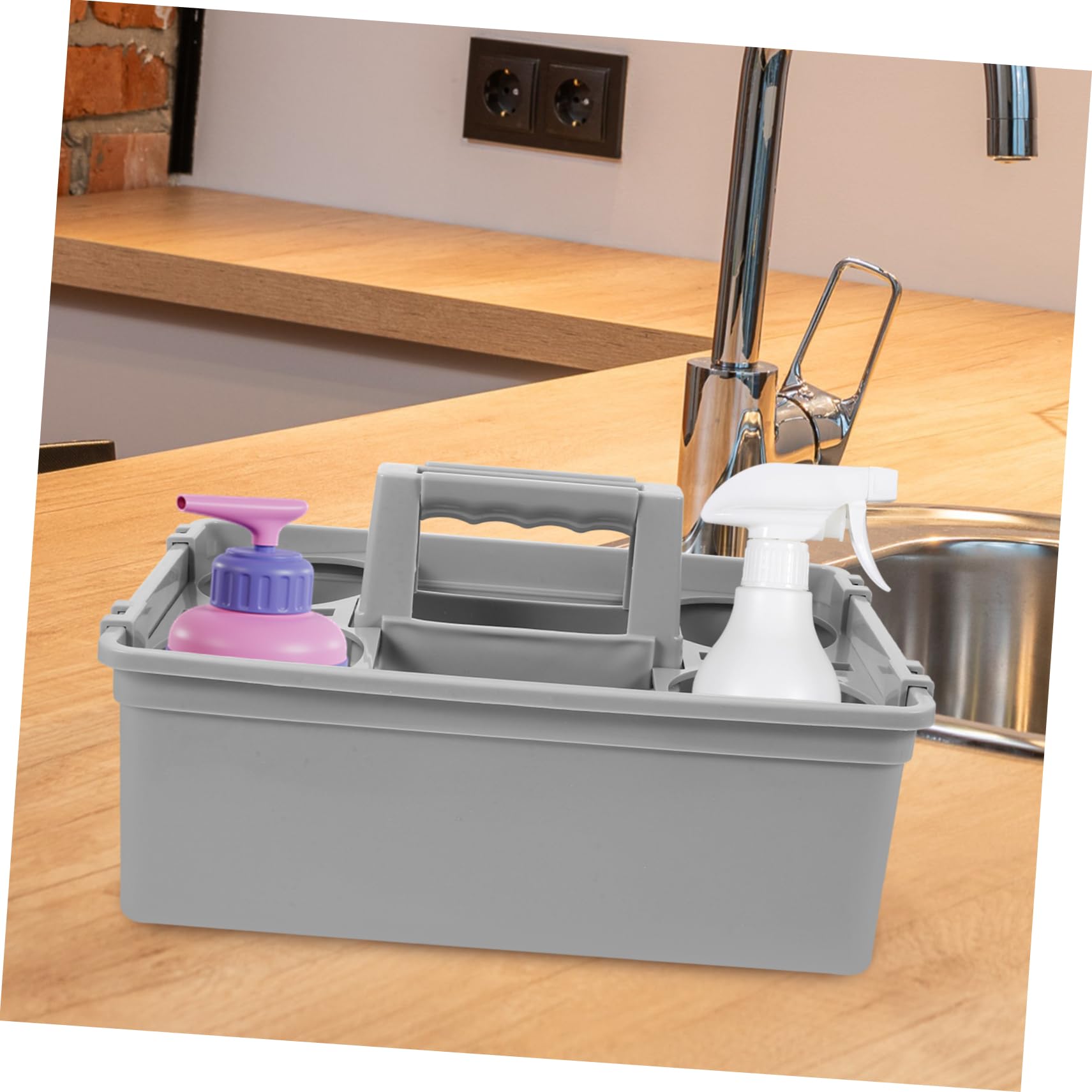 UKCOCO Cesta para Transporte Cómodo de Plástico de Almacenamiento Organizador de Herramientas Compartimentos Separados y Asa Ergonómica Adecuado para Limpieza Hogar