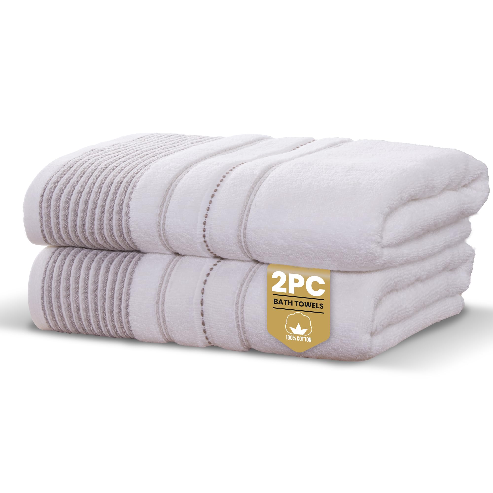 Rapport Home Dakota Stripe Bath Towels 2-Pack | Natural, 70x120cm | 100% Cotton 500gsm | Oeko-Tex Made in Green & BCI Certified