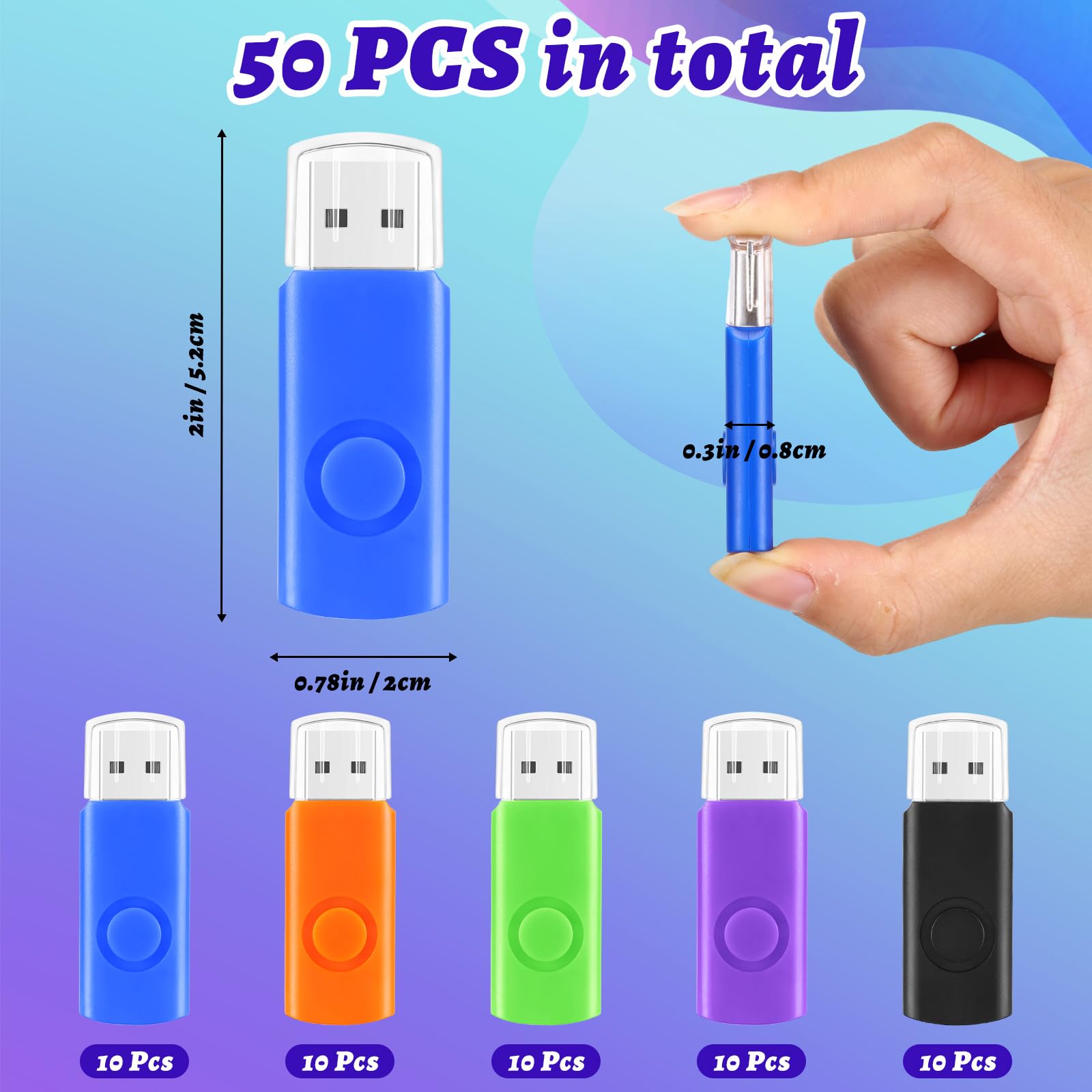 Kanayu Paquete de 50 unidades flash USB de 2 GB, pequeñas unidades de pulgar 2.0, unidades flash USB de memoria rápida para almacenamiento externo y copia de seguridad, adecuadas para portátiles