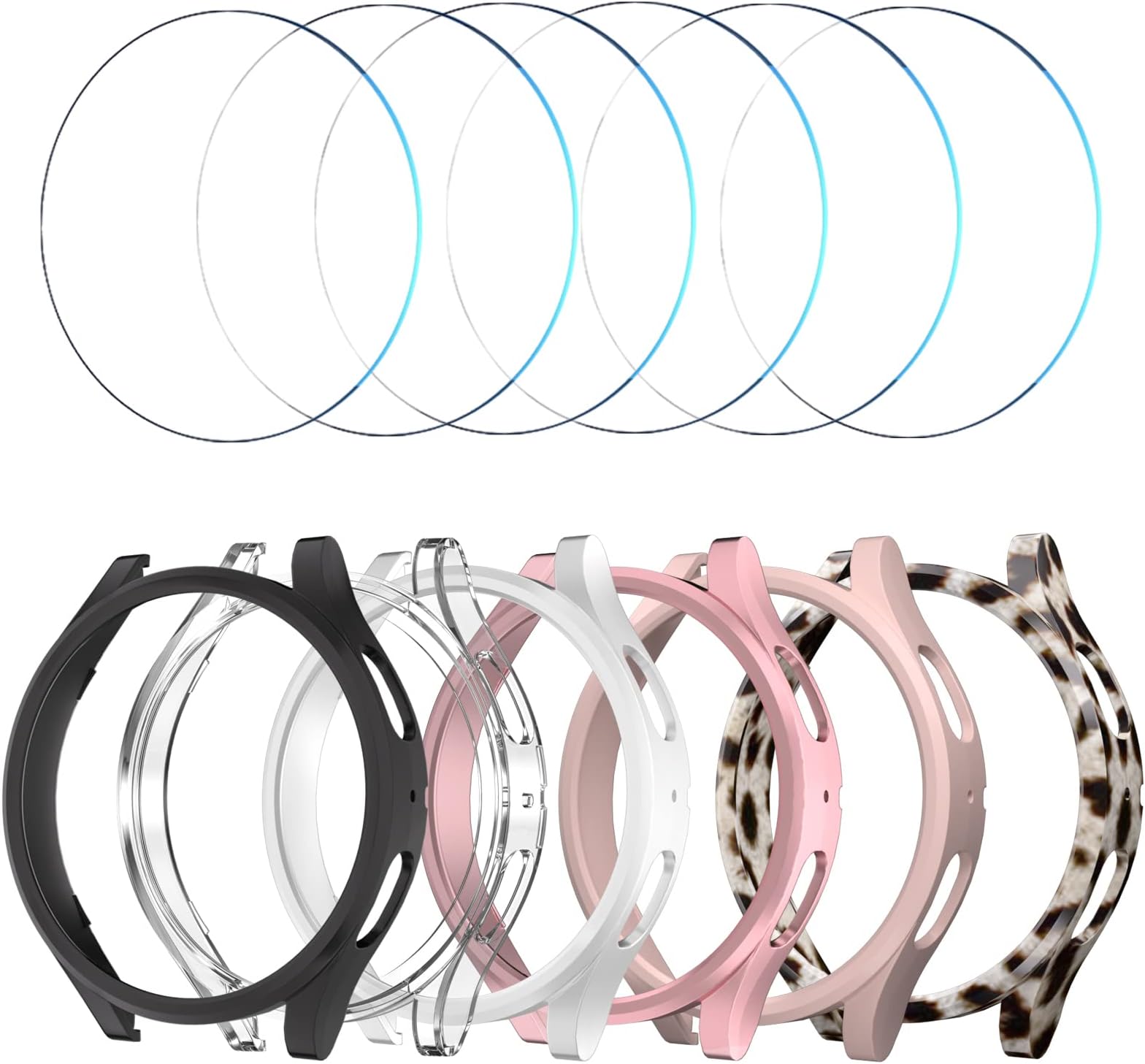 HASDON [6+6Pack Screen Protector Case for Samsung Galaxy FE/Galaxy Watch 5/Galaxy Watch 4 40mm, Bubble Free Tempered Glass Film + Waterproof Hard PC Bumper No Water Collected Protective Cover