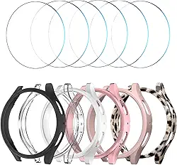 HASDON [Pacote com 6 + 6 capas protetoras de tela para Samsung Galaxy FE/Galaxy Watch 5/Galaxy Watch 4 40 mm, película de vidro temperado sem bolhas + capa protetora à prova d'água rígida de
