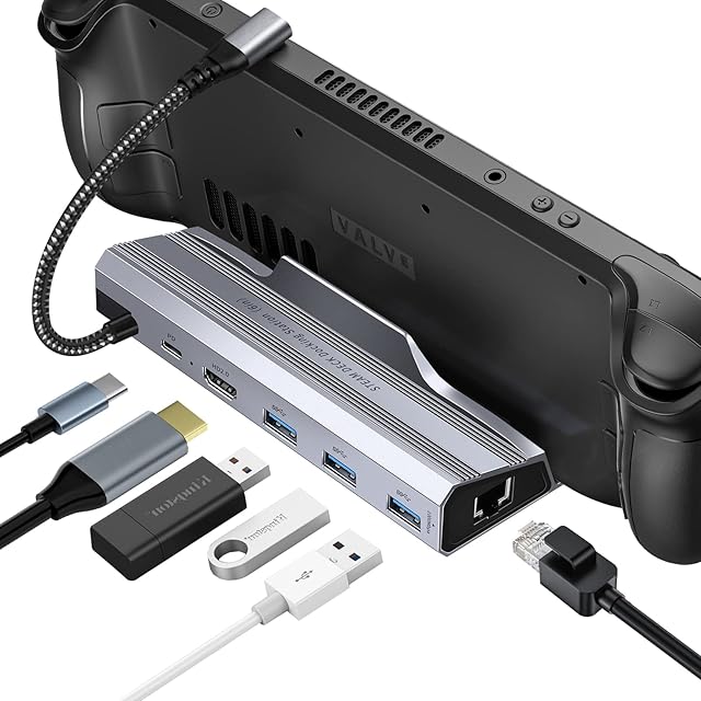 6-in-1 Steam Deck Dock Hub with 1000Mbps Ethernet, 100W Charging Port, 4K@60HZ HDMI 2.0 and 3 USB 3.0, Svonero Steam Deck Stand, Portable TV Docking Station for Valve Steam Deck Charging