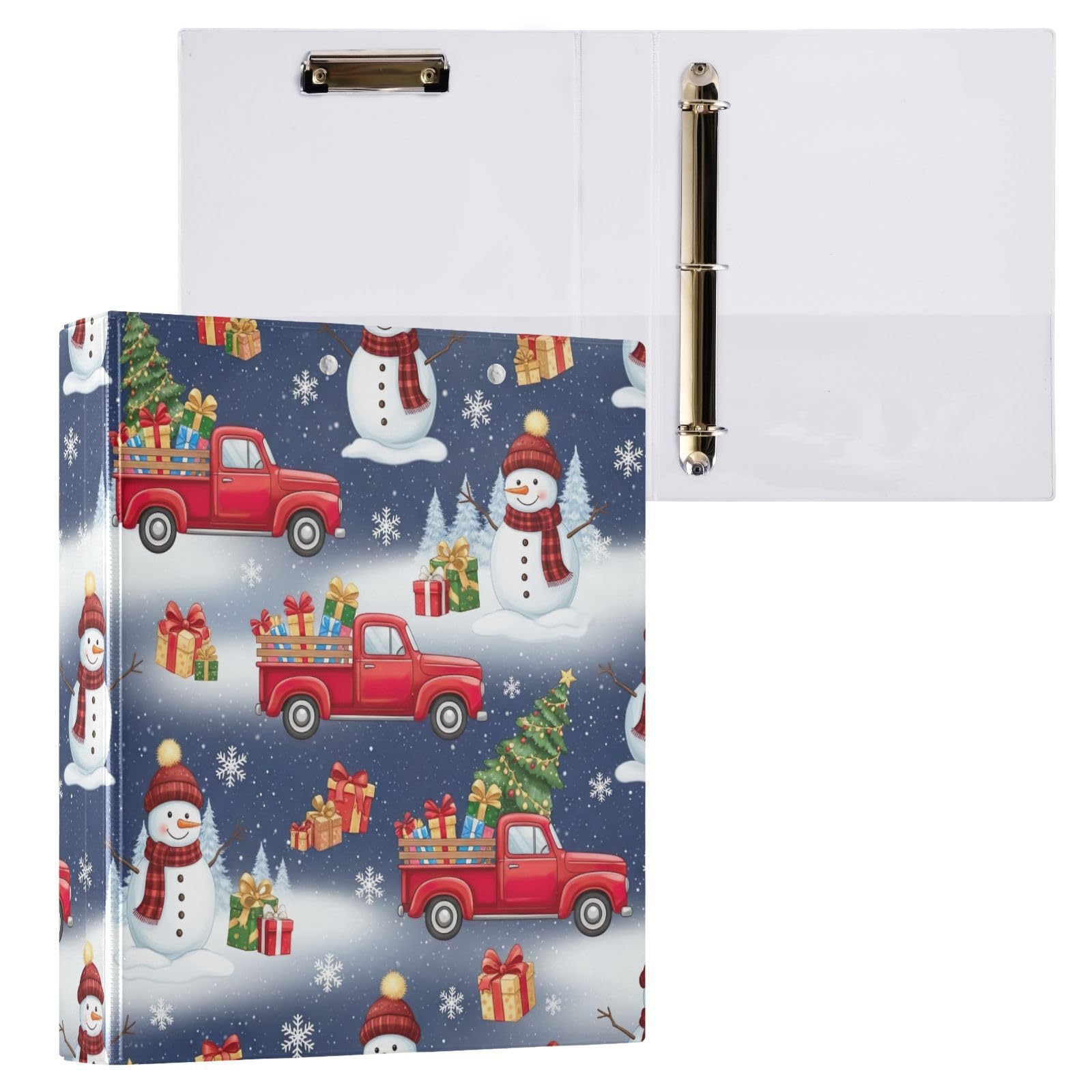 Confezione da 2 raccoglitori a 3 anelli, motivo camion vintage rosso, con tasche grandi, per scuola, università, ufficio