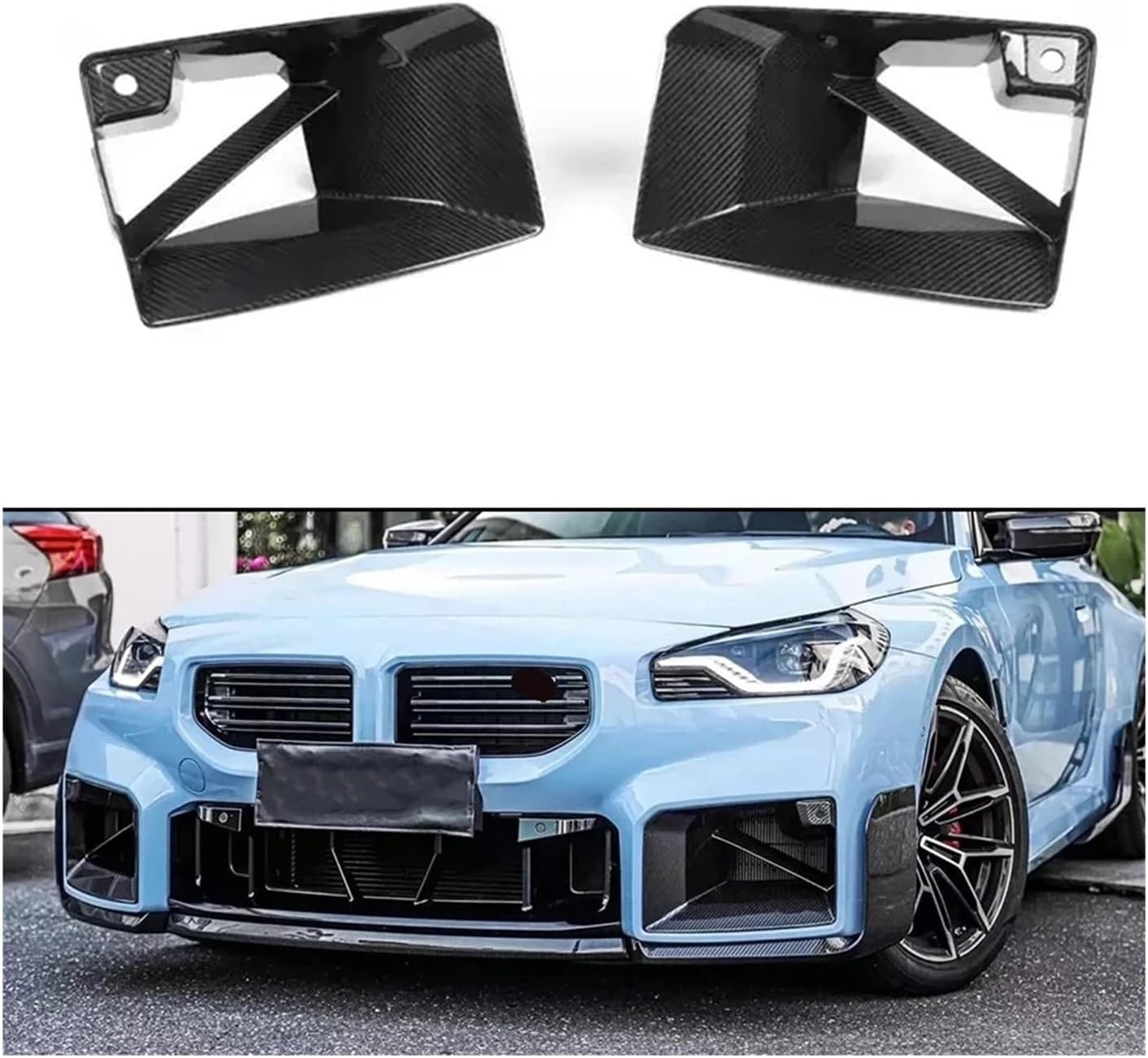 Compatible For BMW M2 G87 2021+ Carbon Fiber Front Bumper Air Vent Cover Trim Foglamp Mesh Grill MP Style Car Fog Lamp Frame Body Kit(Dry Carbon Fiber)