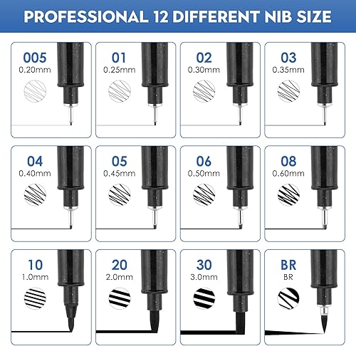 Miniatura 2 de YISAN Bolígrafos de dibujo negros, juego de 12 bolígrafos artísticos, bolígrafos de tinta fineliner, marcadores artísticos, bolígrafos manga,