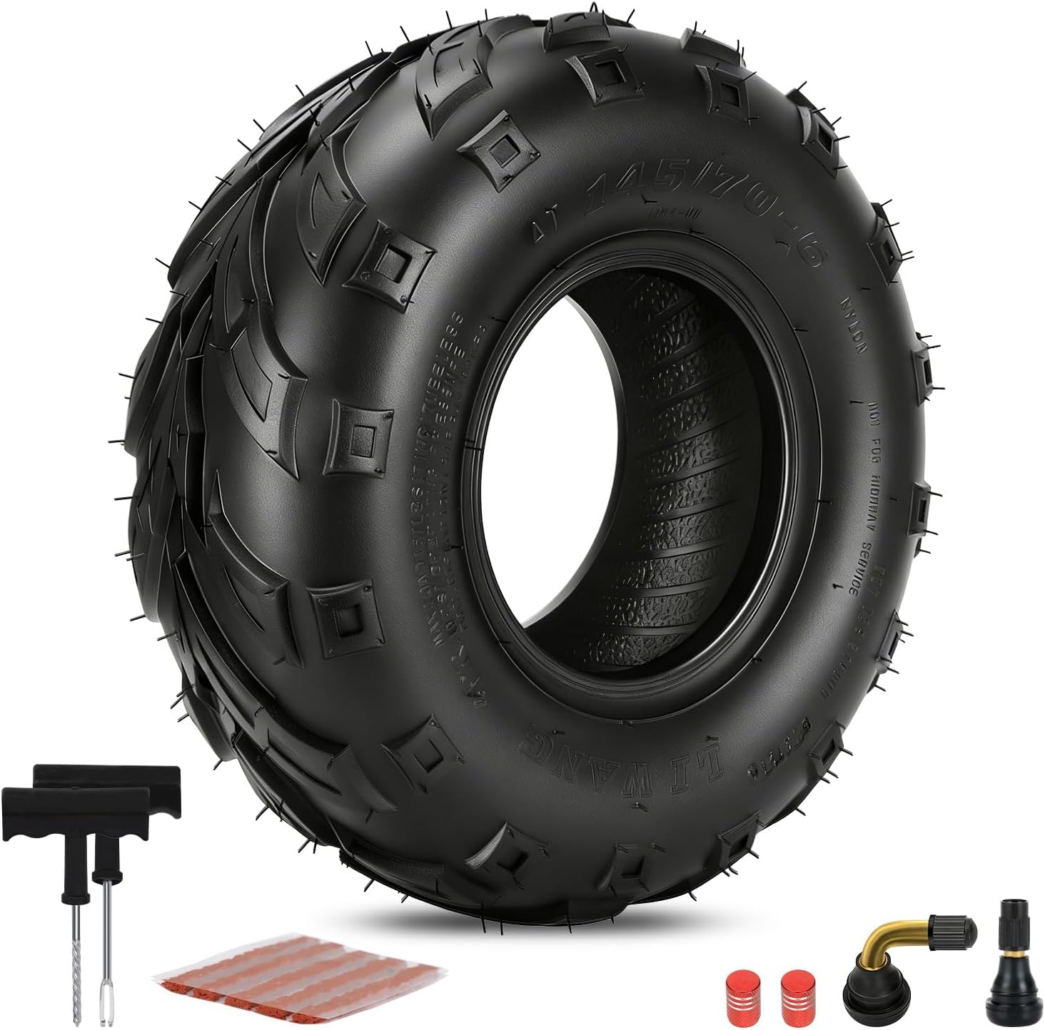 AT 145/70-6 Tire Tubeless for Mini Bike Go Kart ATV Coleman CT100U CC100X B100 KT196 CK196 Baja Doodlebug DB30, Mini Bike Tires 145 70-6 for GMB100 Massimo MB100 RB100 Motovox with Repair Kit