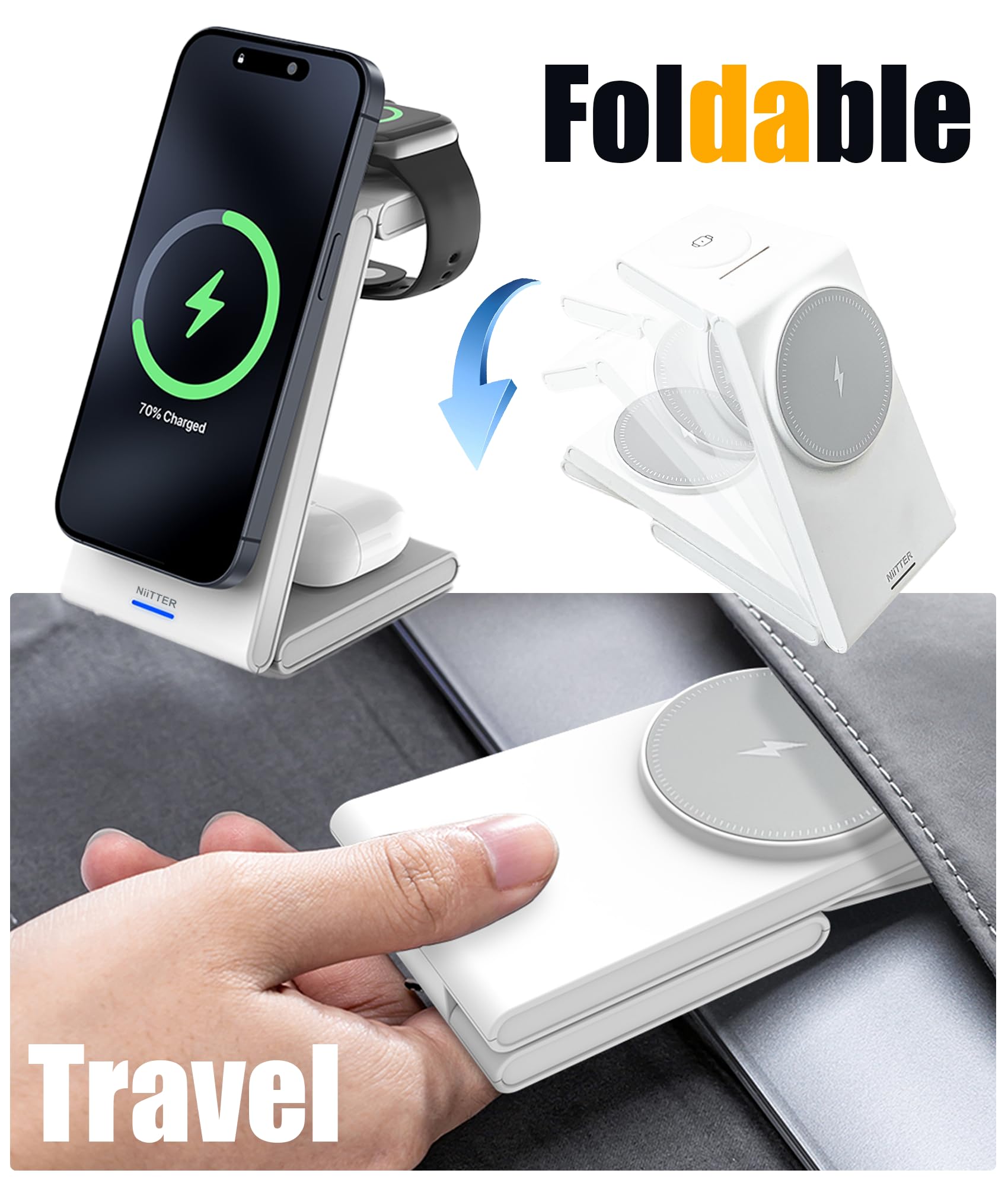 MagSafe-kompatibles Kabelloses Ladegerät – 15 W Schnellladung, Faltbar & Tragbar – Für IPhone 12-16 Serie