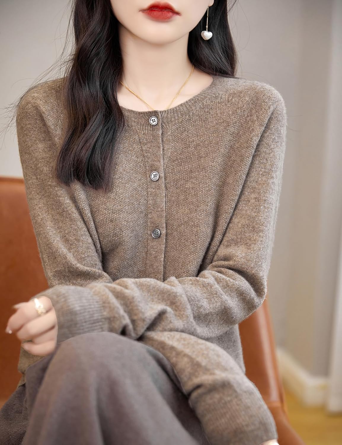 Chanyarn Women's Crewneck 100% Merino Wool Sweater 2025 Spring Fall Solid Long Sleeve Seamless Knitted Cardigan Sweater - Image 2