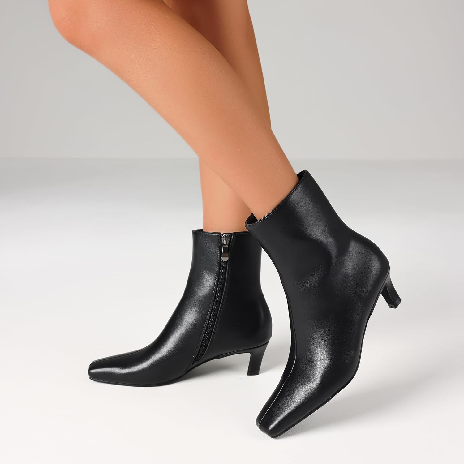 Mattiventon Fall Boots for Women Square Toe Kitten Heels Faux Suede Short Low Heel Dressy Ankle Bootice with Side Zip - Image 6