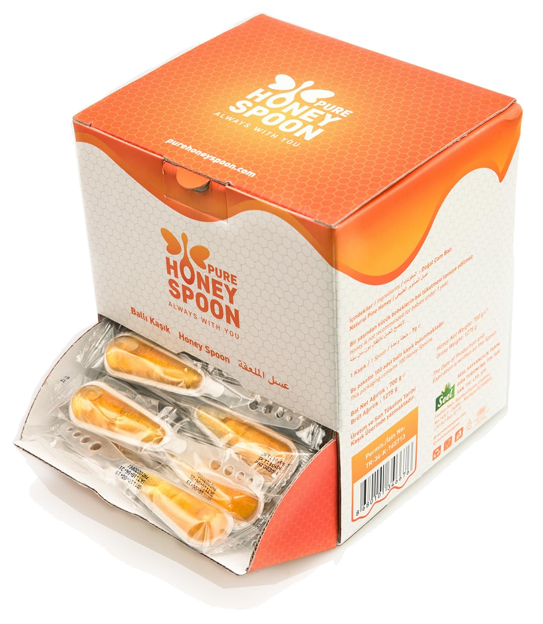 100% Raw Unfiltered Honey Spoon Stirrer - Pure Honey Spoons For Tea - 100 Pack Premium Grade Individually Wrapped And Sealed On The Go Single Serve Natural Sweetener -Honey Packets Single Serve 100 pieces Honey Spoon