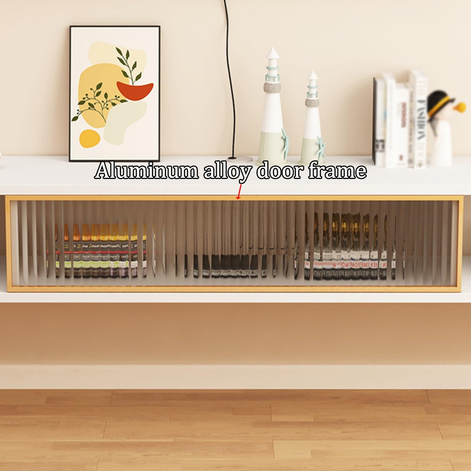 Mobile TV sospeso Moderno da Parete con Contenitore - Elegante Centro di intrattenimento per Soggiorno, Finitura Bianca, 160x24x20 cm, Design salvaspazio