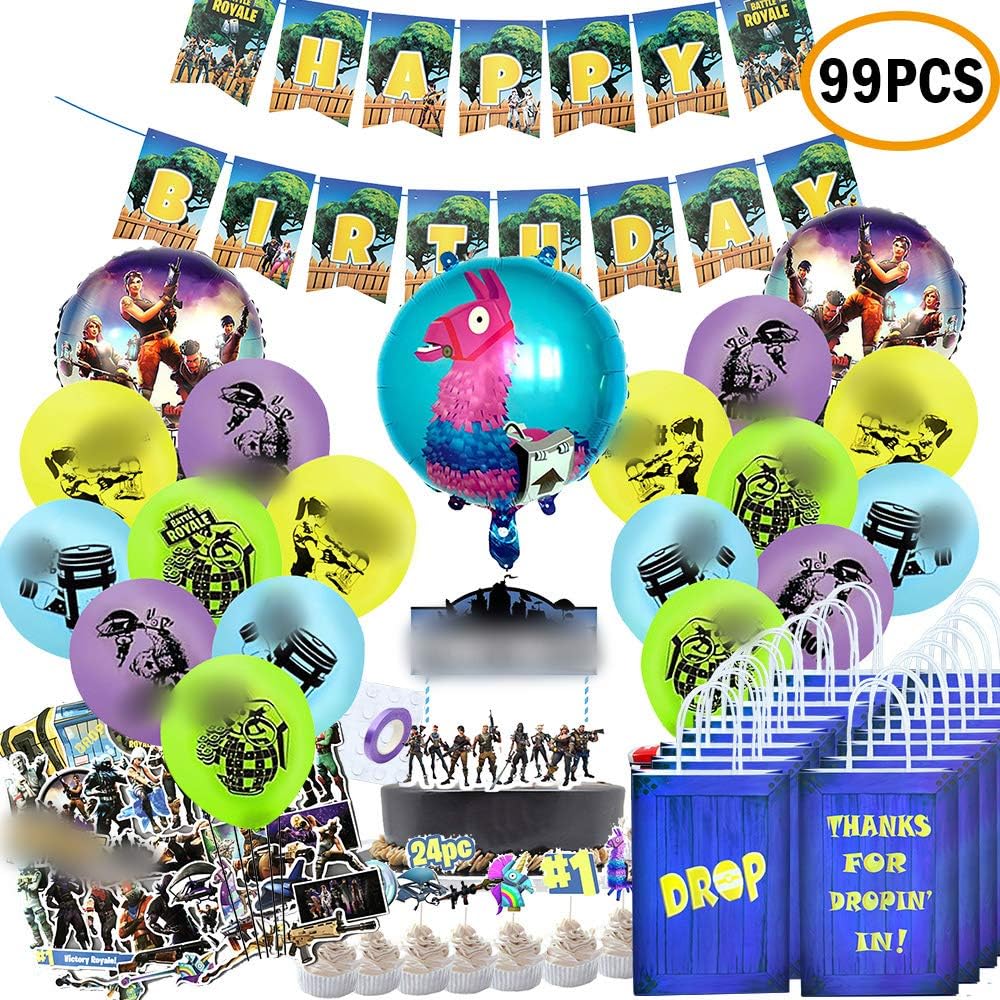 TOYOYO Video Game Birthday Party Supplies Set for Game Fans (99Pcs), Video Game birthday Party Favor Bags Goodie Bags Banner Decorations, Birthday Party Balloons, Cupcake Toppers, Stickers, Game Party Favors.