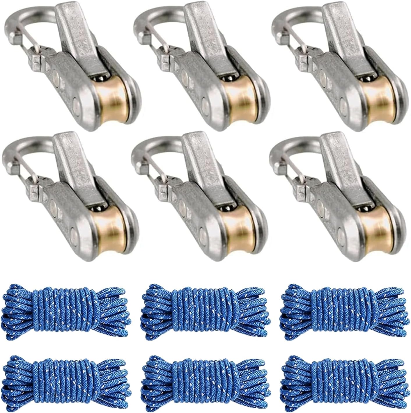 6 Pack Rope Adjuster, Rope Tightening Tool & Tensioner with Brass Roller