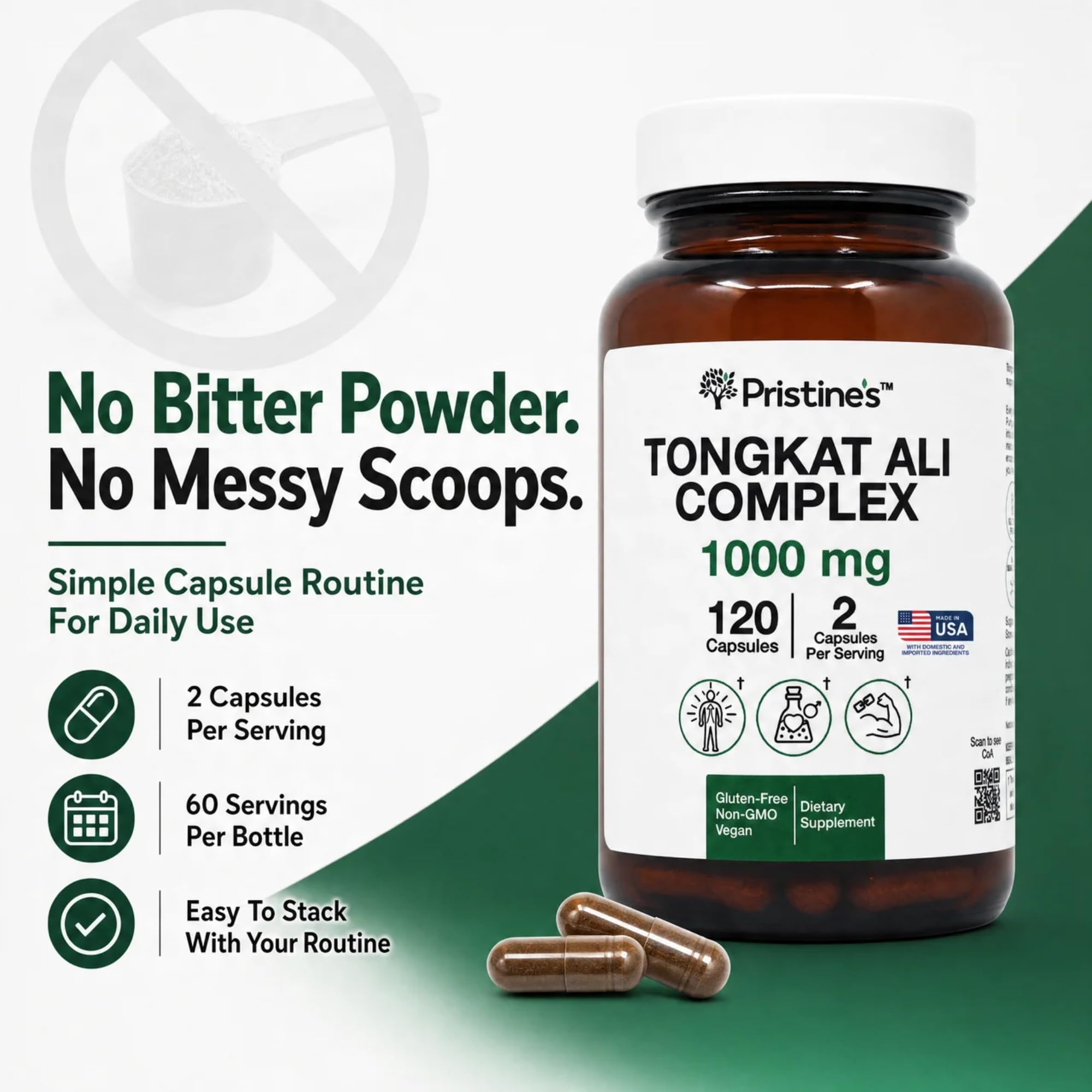 PRISTINE'S Tongkat Ali Supplement 1000mg with Tribulus Capsules for Men — Amazon image 6