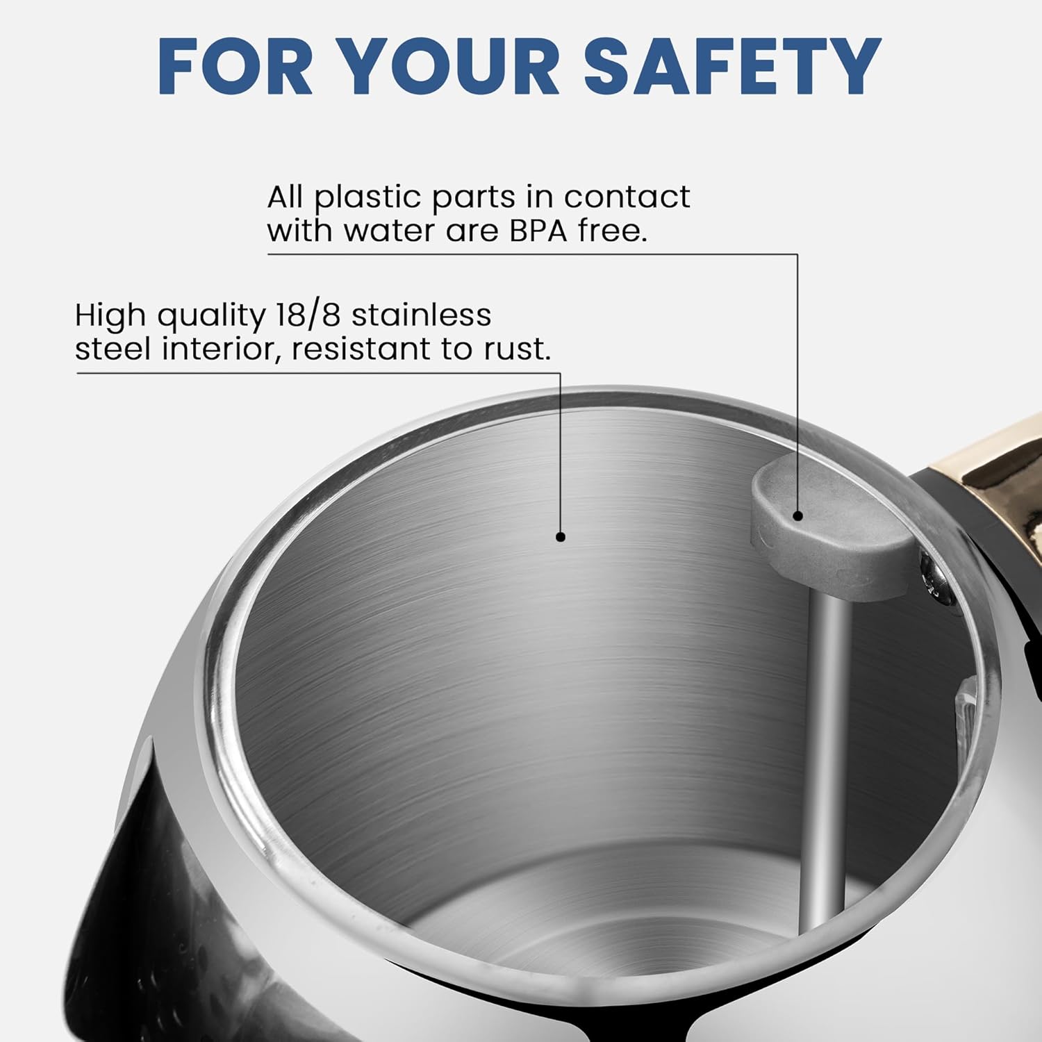 SUSTEAS Electric Kettle - 57oz Hot Tea Water Boiler with Thermometer, 1500W Fast Heating Stainless Steel Pot, Cordless LED Indicator, Auto Shut-Off & Boil Dry Protection, Glossy Silver - Image 7