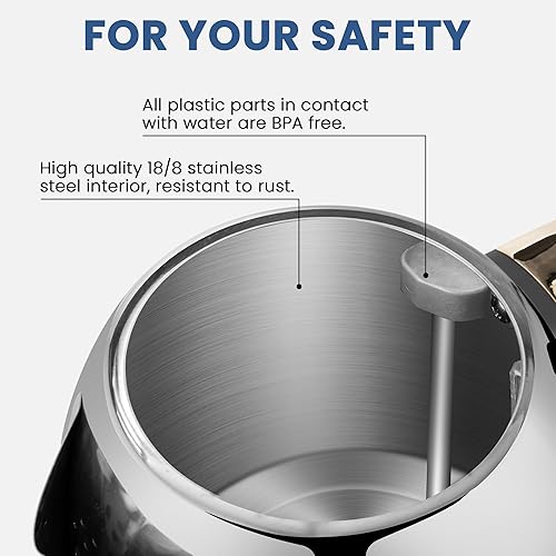 Miniatura 7 de SUSTEAS Hervidor eléctrico  Caldera de agua de té caliente de 57 onzas con termómetro, olla de acero inoxidable de calentamiento rápido de 1500 W,