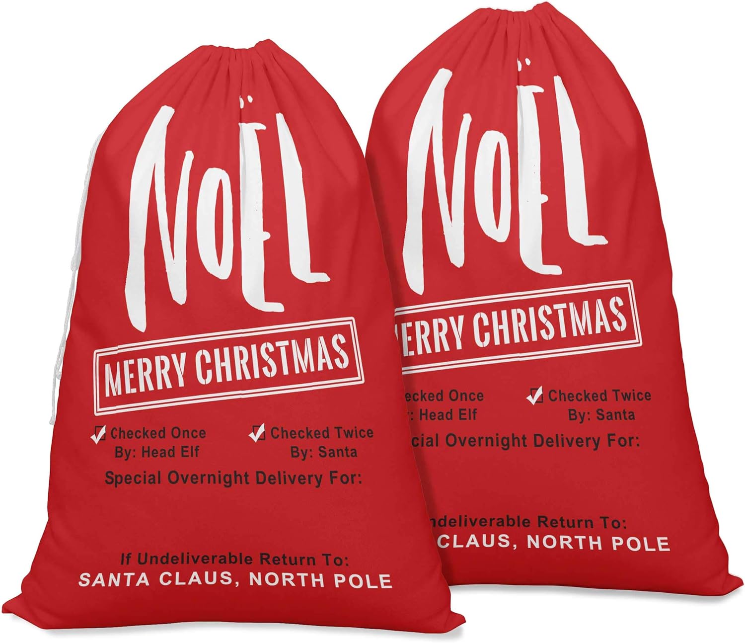 Printtoo Pack of 2 Drawstring Special Delivery Extra Large Size Christmas Sack Re-Usable Xmas Present Storage 27x20 Inch