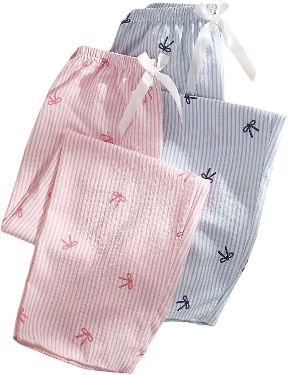 Milumia Women's 2 Pack Pajama Pants Striped Bow Print Elastic Waist Lounge Pj Bottoms
