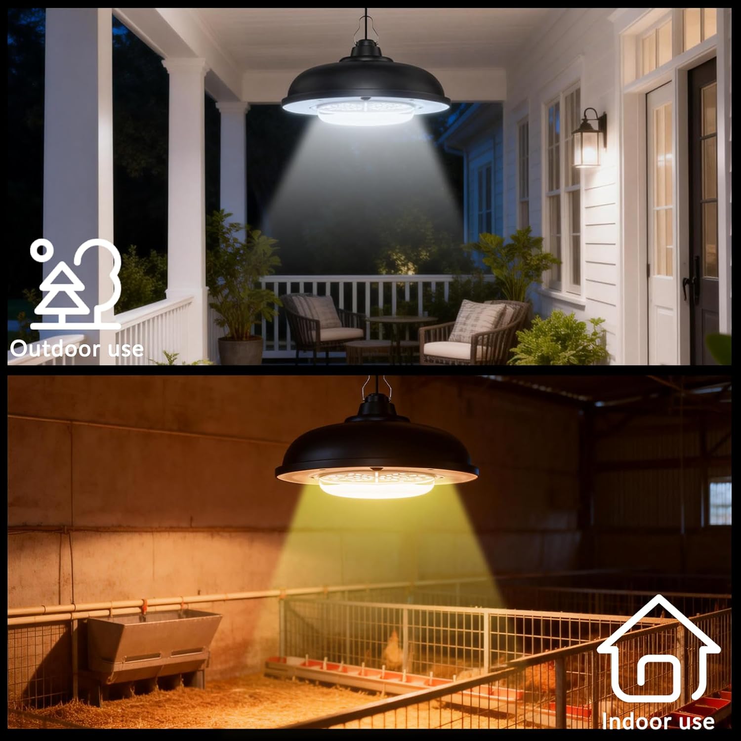 Solar Light with Thermometer Hygrometer Set | 3 Color Dimming Hanging Lamp with Remote Control & Dusk to Dawn | Waterproof for Shed Chicken Coop Barn Gazebo Garage Greenhouse Workshop