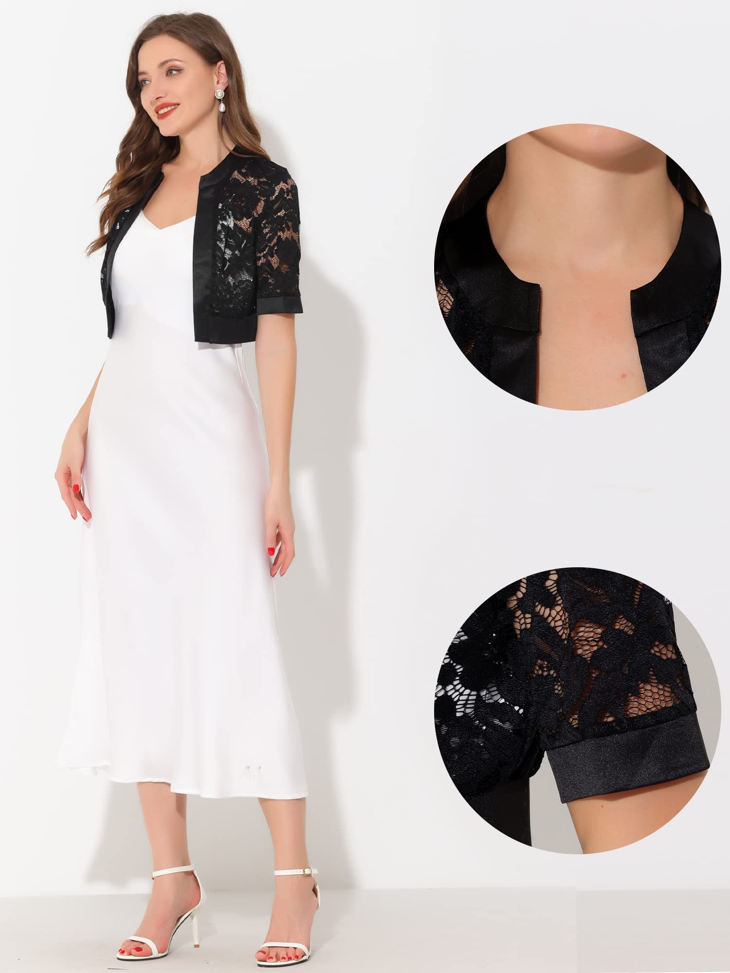 Allegra K Bolero - Coprispalle da donna, in raso, a maniche corte, in pizzo
