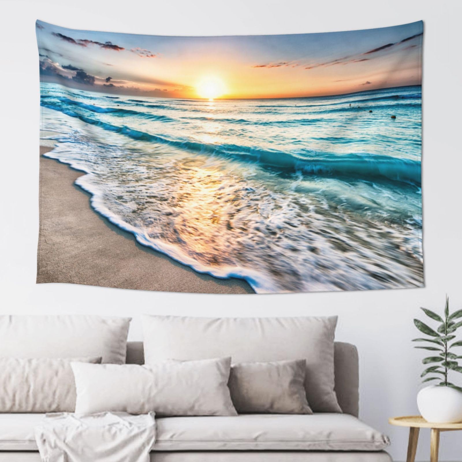 Arazzo da Muro, Arazzo Aesthetic Colorato Poliestere Tramonto della Spiaggia Dell'Onda del Mare Arazzo Decorativo per La Camera da Letto 210x140cm