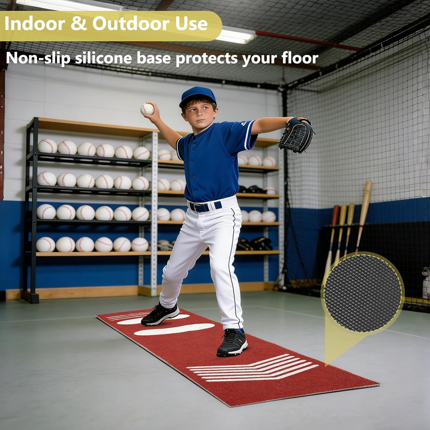 Softball Pitching Mat,Wear-Resistant Portable Training Mat for Batting Stance Practice,Indoor/Outdoor Practice Baseball Strike Zone Mat for Youth Beginners,54" L x 12" W
