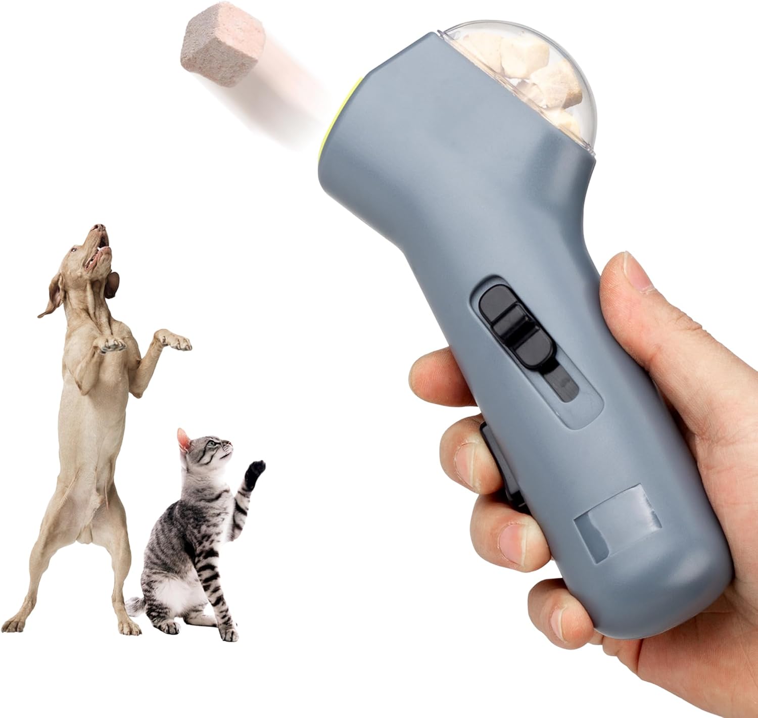 Cat Treat Gun, Pet Treat Launcher for Dogs and Cats, Interactive Snack Shooter and Food Catapult, Handheld Training Toy for Exercise and Outdoor Play