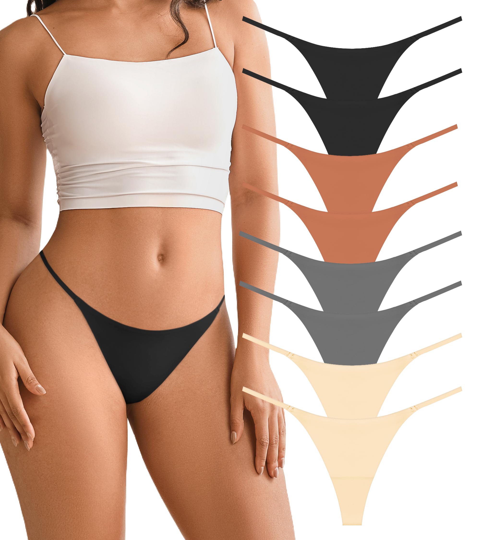 DEANGELMON Seamless G-string Thongs for Women - No Show Thong Underwear Low Rise Stretch Panties Workout Pack