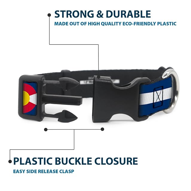 Foto 4 de 8 de Buckle-Down Collar de Perro con Clip de plástico con Bandera de Colorado, Azul, Blanco, Rojo, Amarillo