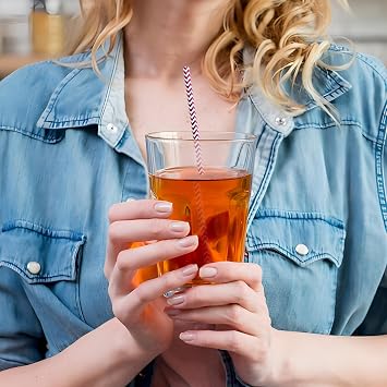 PakTalk Paper Straws Disposable, 100Pack Metallic Rose Gold Wave Paper Straws for Drinking, Crafts, Valentines, Holiday, Party (0.24''*8.27'', Gold Wave)