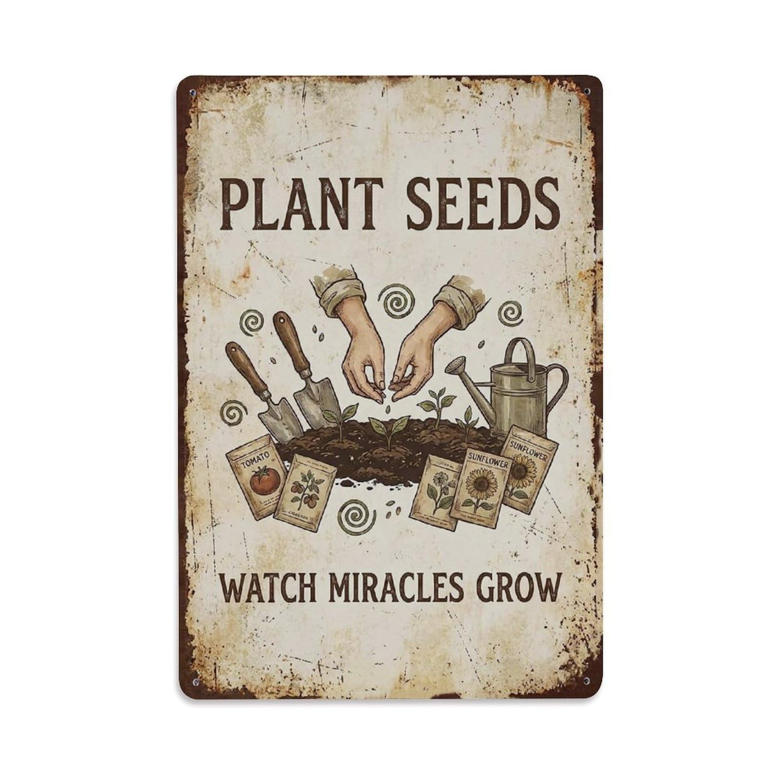 Okngb Style Comic Motivational Botanical Quote Seeds Miracles Grow Metal Tin Sign Plaque Wall Decor For Cafe, Man Cave, Club Bar, Office, Home Garden Round Metal Poster 8X12inch