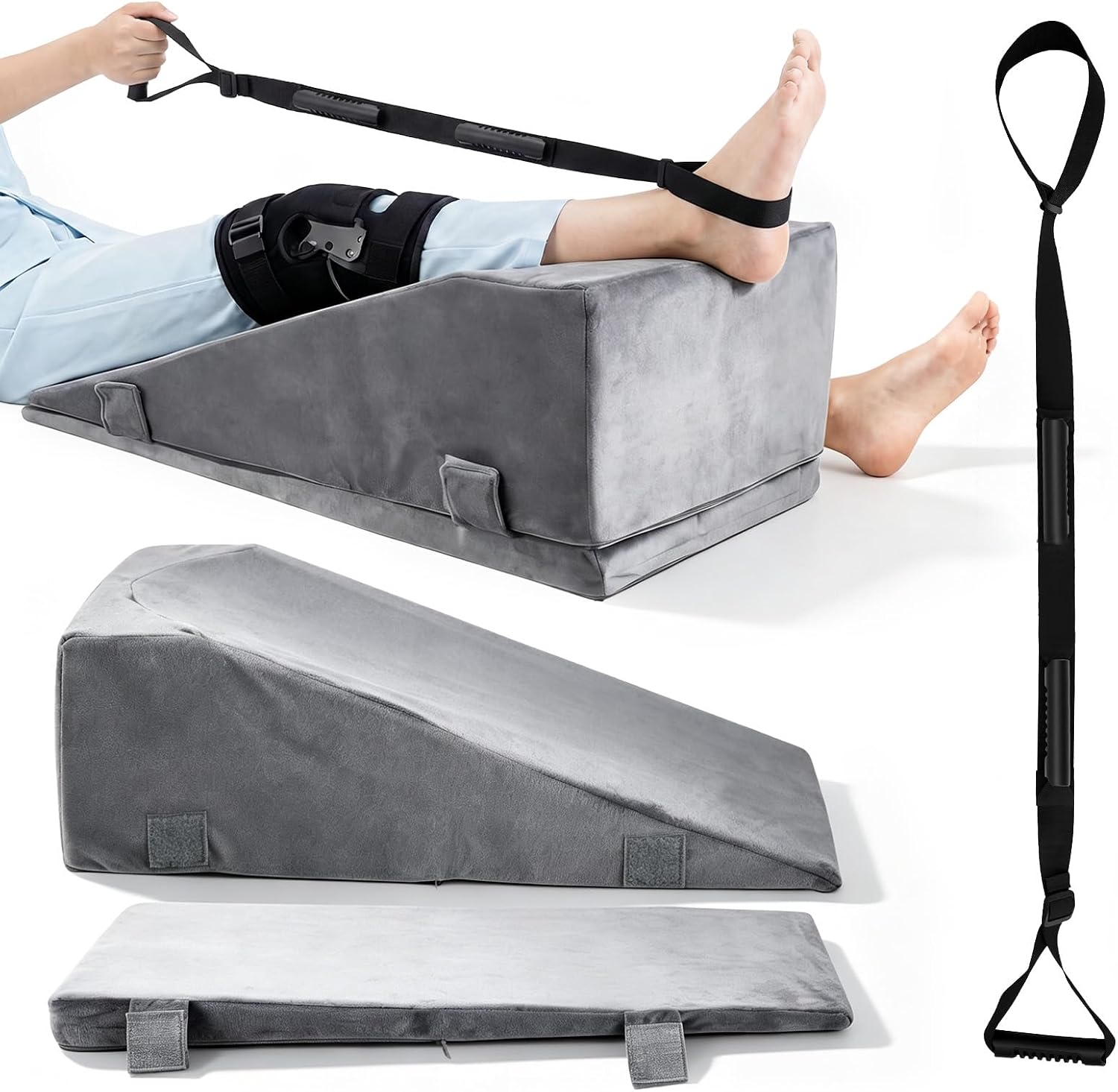 Leg Elevation Pillows for After Surgery, 2 in 1 Leg Lifter for After Knee Surgery with Leg Lifter, Adjustable Wedge Pillow Relieves Joint Pain After Surgery Ergonomic Curve for Hip Ankle Pain Relief