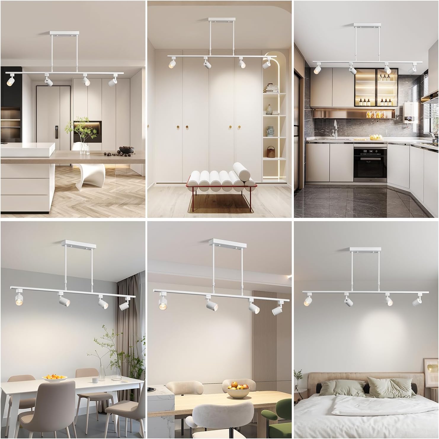 4-Pack Adjustable LED Track Lighting System - White Ceiling Mount Spotlights with 360° Rotation for Kitchen, Bathroom, Dining Room & Hallway, Easy Install Modern Home Lighting Fixtures