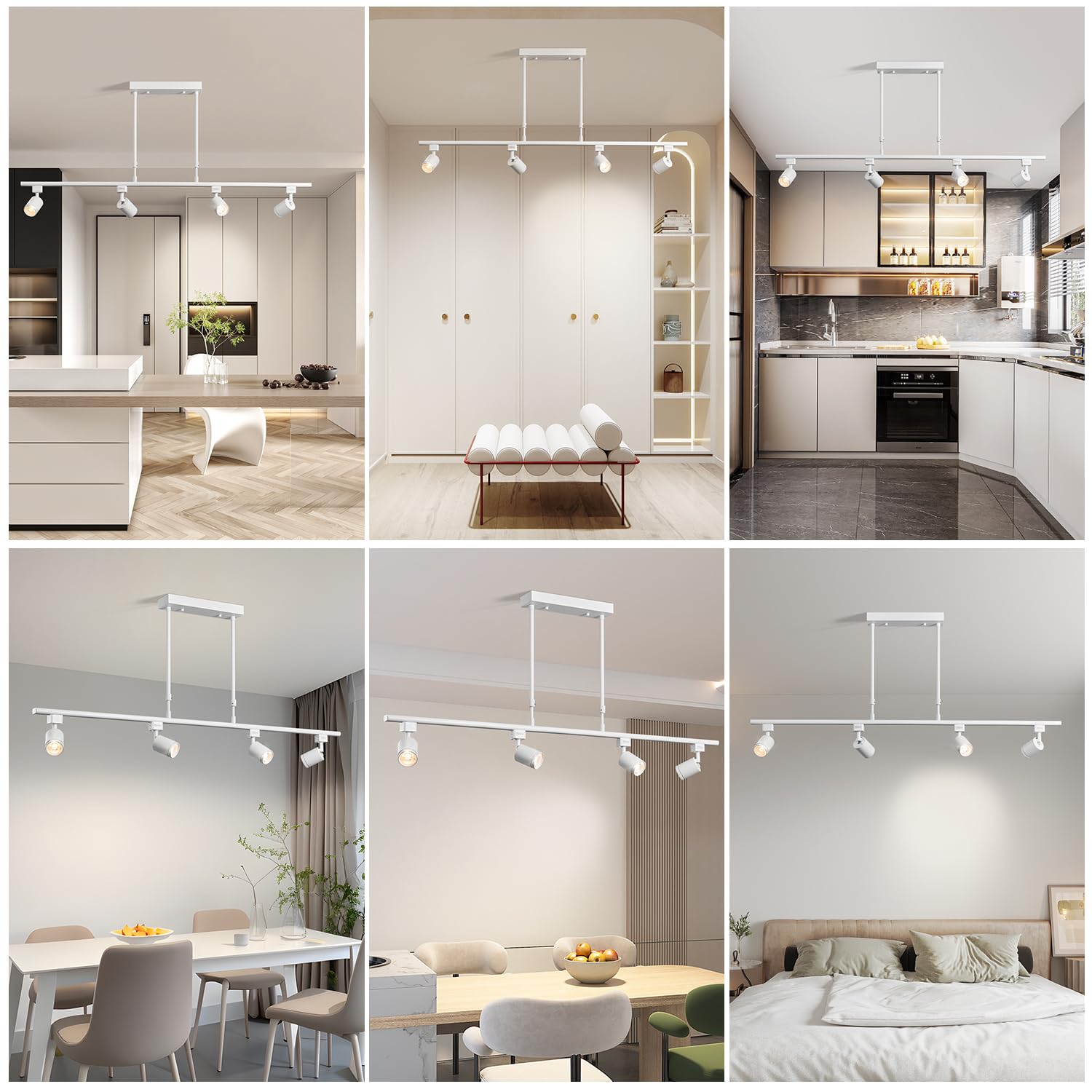 Kit de iluminación LED de 4 luces de pista de luz, luz blanca de 4 vías, cabeza de luz giratoria flexible, luz de pista para cocina, baño, artículos esenciales para el hogar, luz de techo, recámara,