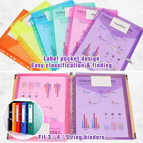 Miniatura 5 de NatureTouch 12 bolsillos para carpeta, carpetas organizadoras transparentes para 3 anillas, tamaño A4carta, sobres de polietileno con cierre a