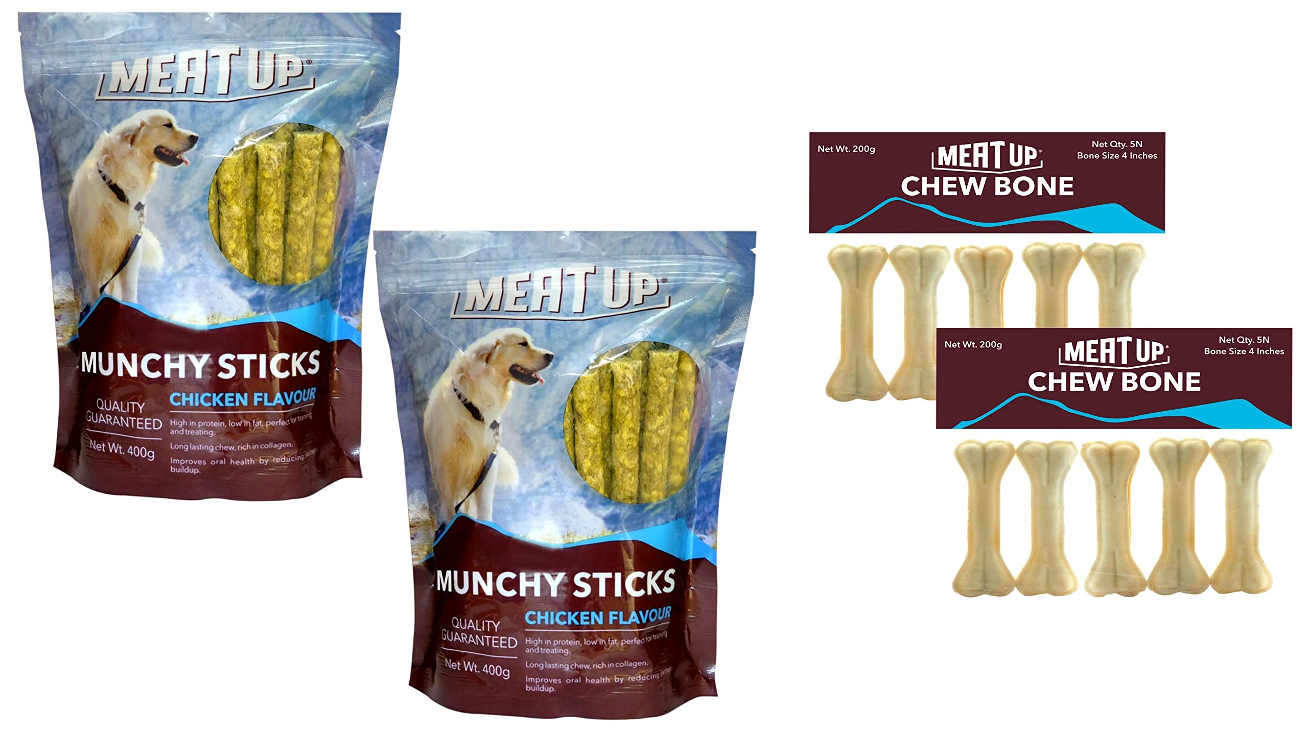 Meat Up Munchy Sticks, Chicken Flavour, Dog Treats, 400 g (Buy 1 Get 1 Free)&Meat Up Pressed Chew Bones, Dog Treats, 4 inches, 200g (Buy 1 Get 1 Free) (B08Q5W5FYS) Amazon Price History, Amazon Price Tracker