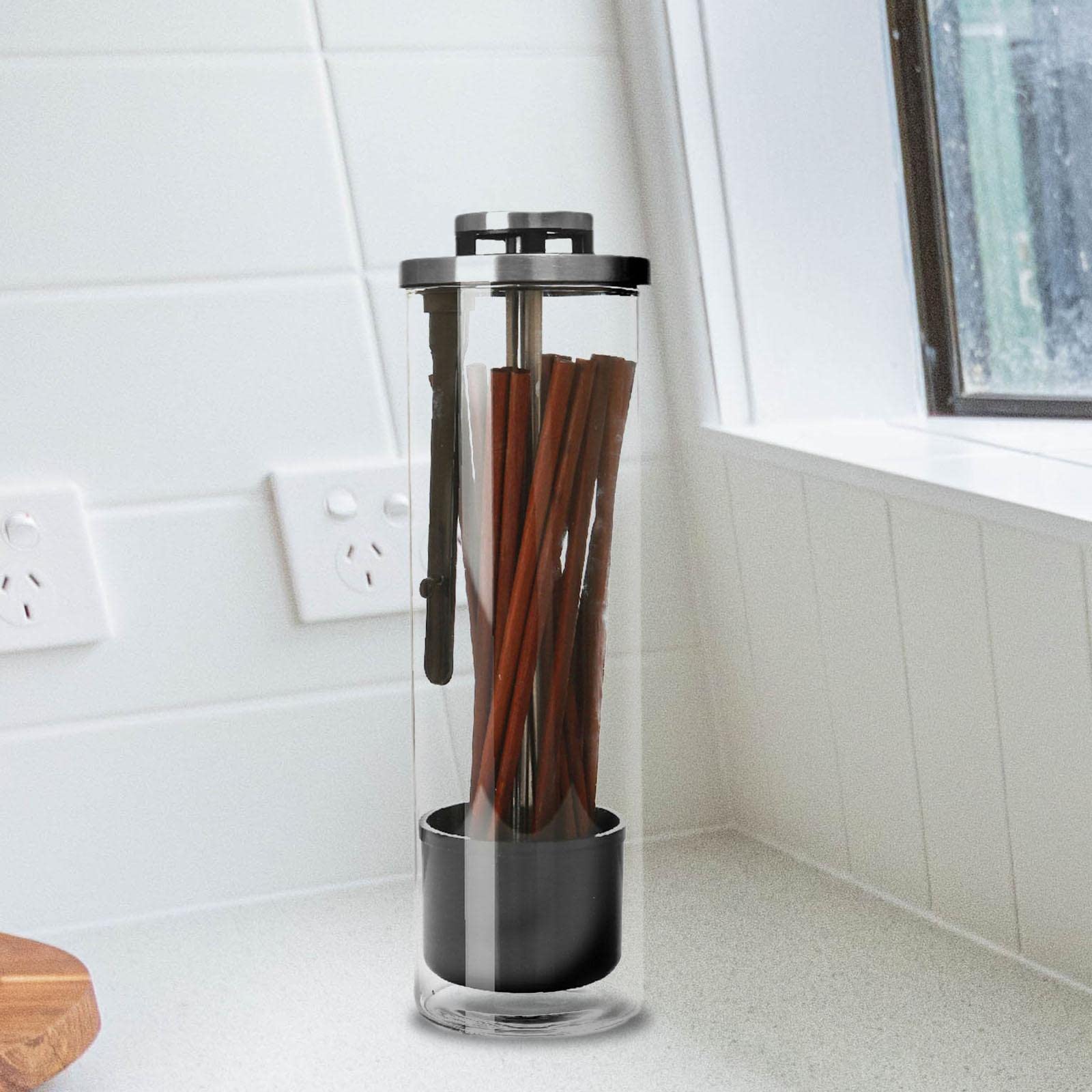 Glass Straw Dispenser Devices Utensil Caddy Organizer Decoration with Lid Chopsticks Holder for Long Straws Chopsticks Countertop Flatware