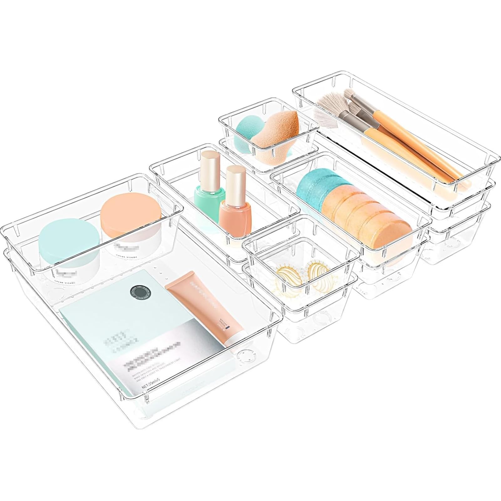 StorMiracle 13 PCS Clear Plastic Drawer Organizers Set, 4 Size Desk Drawer Organizer Trays for Makeup, Jewelry, Kitchen Utensils, Gadgets and Office