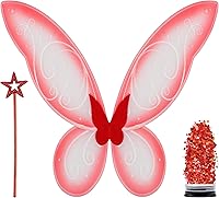 Vista 6 de Funcredible Alas de disfraz naranja, varita de estrella y purpurina – Juego de accesorios de cosplay para adultos y Halloween